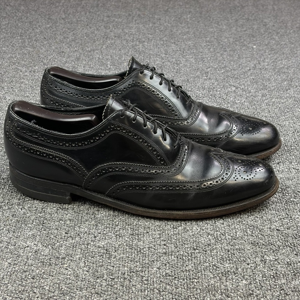 Vintage Florsheim Black Leather Full Brogue Wingtip Oxford Shoe Mens 9.5 C 20330 - Picture 2 of 11